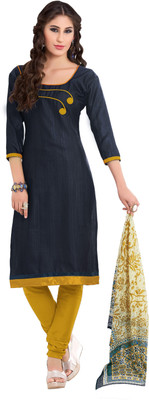 Khushali Cotton Polyester Blend Self Design Salwar Suit Dupatta Material(Un-stitched), Blue;yellow