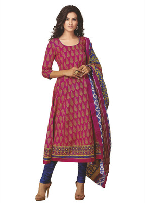 Pshopee Cotton Printed Salwar Suit Dupatta Material(Un-stitched), Pink