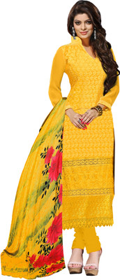 Jiya Georgette Self Design, Embroidered Salwar Suit Dupatta Material(Un-stitched), Yellow