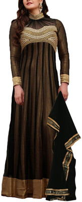 Jabudi Creation Georgette Embroidered Semi-stitched Salwar Suit Dupatta Material, Black