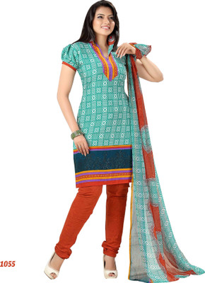 Shoppie Zone Crepe Printed Salwar Suit Dupatta Material(Un-stitched), Green;red