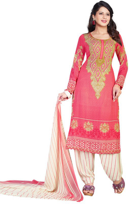 Pshopee Synthetic Printed Salwar Suit Dupatta Material(Un-stitched), Pink