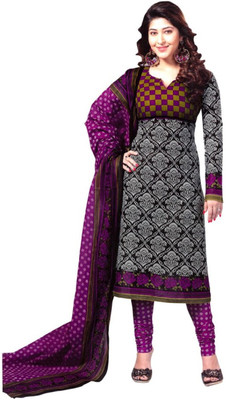 Akag Cotton Printed Salwar Suit Dupatta Material(Un-stitched), Black