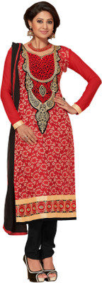 Khushali Jacquard Embroidered Dress/Top Material(Un-stitched), Black;red
