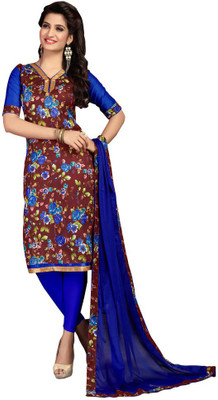 Trendz Apparels Silk Printed Dress/Top Material(Un-stitched), Brown