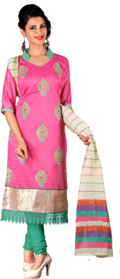 Trendz Apparels Chanderi Embroidered Salwar Suit Dupatta Material(Un-stitched), Pink