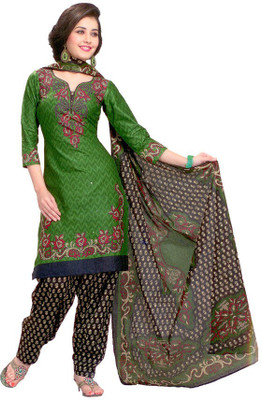 Sharvi Cotton Printed Salwar Suit Dupatta Material(Un-stitched), Green