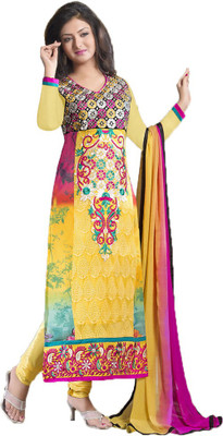 Party Wear Dresses Georgette Embroidered Semi-stitched Salwar Suit Dupatta Material, Yellow
