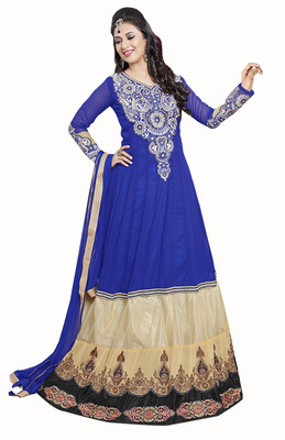 Jiya Georgette Self Design, Embroidered Salwar Suit Dupatta Material(Un-stitched), Beige;dark blue