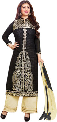 Vandv Shop Cotton Embroidered Semi-stitched Salwar Suit Material, Black
