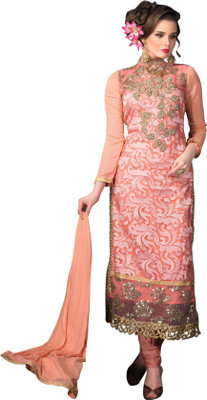 Ewows Net Embellished Salwar Suit Dupatta Material(Un-stitched), Pink