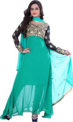 V And V Shop Georgette Embroidered Semi-stitched Salwar Suit Dupatta Material, Aqua green;black
V And V Shop Georgette Embroidered Semi-stitched Salwar Suit Dupatta Material, Aqua green;black