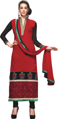 Kanheyas Georgette Semi-stitched Salwar Suit Dupatta Material, Red