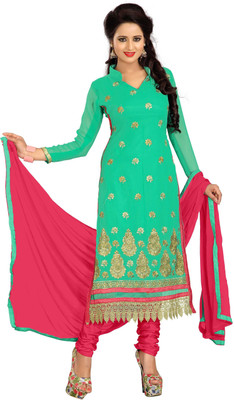 Jiya Georgette Self Design, Embroidered Salwar Suit Dupatta Material(Un-stitched), Light green;pink