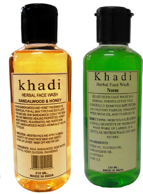 Khadi Herbal Sandalwood & Honey and Neem Combo Face Wash(420 ml)