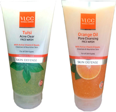 VLCC Tulsi Acne Clear and Orange Oil Pore Cleansing Pack of 2 Face Wash(300 ml)