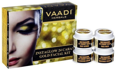 Vaadi Herbals Gold Facial Kit - 24 Carat Gold Leaves, Marigold & Wheatgerm Oil, Lemon Peel Extract 70 g(Set of 4)
Vaadi Herbals Gold Facial Kit - 24 Carat Gold Leaves, Marigold & Wheatgerm Oil, Lemon Peel Extract 70 g(Set of 4)