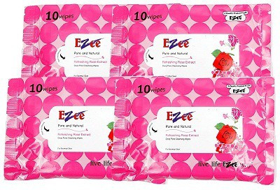 Ezee Wet Wipes Rose 10 wipes ( Pack of 4)(Pack of 4)