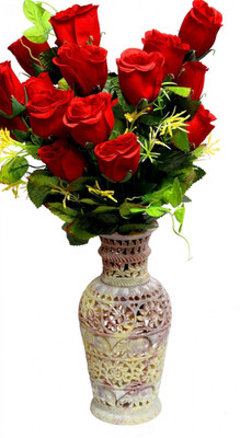 Pooja Creation Stoneware Vase(12 inch, White)