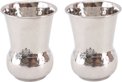 IndianArtVilla Steel Hammered Set of 2 Mathat Glass Tumbler Cup 400 ML each - Serving Drinking Water Glass Set(Steel, 800 ml, Steel, Pack of 2)