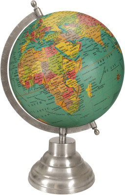 Globeskart Designer Antique Green Old with Satin Chrome Finish Desk Political World Globe(Medium Green)