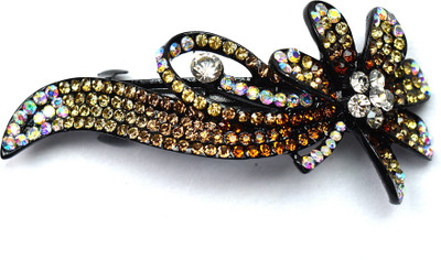Glitters Online Golden Colour American Diamond Hair Clip(Gold)