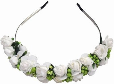 Pinkblueindia Floral Infant with Roses and Green Leaves Head Band(White)