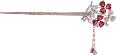 Pink Rose Princess Charm Juda Stick Hair Pin(Pink, White, Gold)
