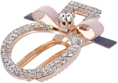 Fayon Fashion Statement White Rhinestone Grey Bow Circle Hair Pin(Grey)