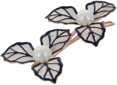 Fayon Fabulous Fashion Black Leafs With Pearl Hair Pin(Black)