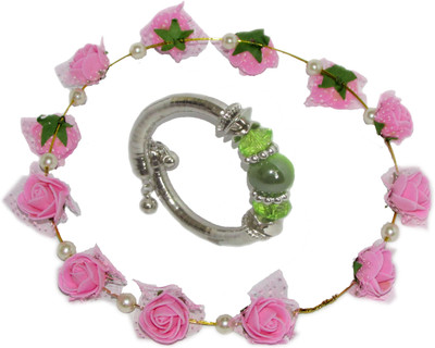 GD Pink Tiara with Green Bracelet Hair Accessory Set(Green, Pink)
