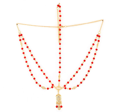 Blur Red Beaded headband Head Band(Red, Gold)