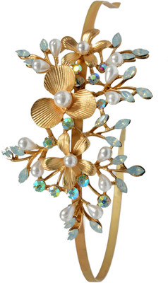 Mansiyaorange Trendy Floral Fancy Leaves Funky Tiarra Hair Band(Gold)