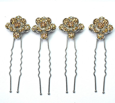 Glitters Online Golden Colour American Diamond - 4 Pcs. Hair Pin(Gold)