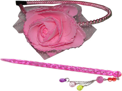 GD Pink Bun Stick with Pink Floral Hair Accessory Set(Pink)
