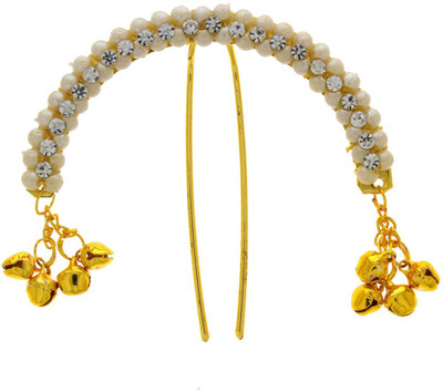 Anuradha Art Designer Simple Stylish Hair Pin(Gold, White)