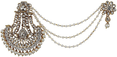 9blings Muslim Bridal Collection Pearl Kundan Hair Accessory Set(Gold)