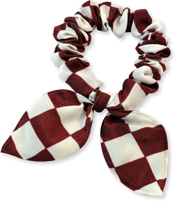 Sarah Checks Rabbit Ear Rubber Band(Beige, Maroon)