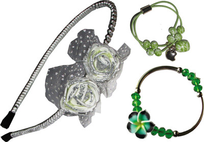 GD Floral Hairband, Rubber band, Bracelet Hair Accessory Set(White, Green)