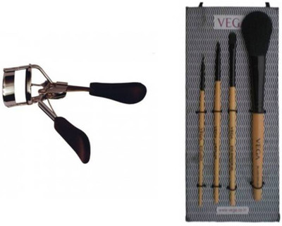 VEGA Set of 4 Make-up Brushes EVS-04 & Premium Eyelash Curler EC-02 (Pack of 2)
