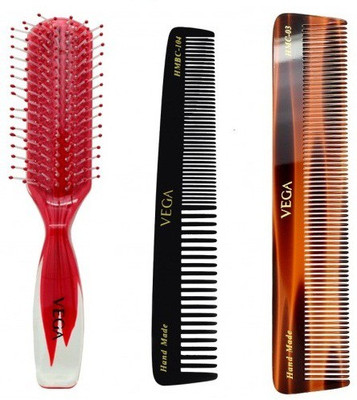 VEGA Compact Flath Brush & Graduated Black and brown Dressing Comb