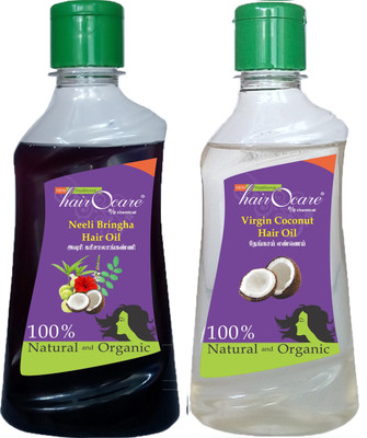 Hairocare Neeli Bringha ( 200 ml ) & Virgin Coconut ( 200 ml ) - Traditionally Made - Hair Oil(400 ml)