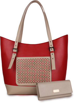 Women Marks Shoulder Bag(Red, Beige), Beige;red