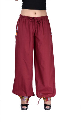 Indi Bargain Solid Cotton Women's Harem Pants, Maroon