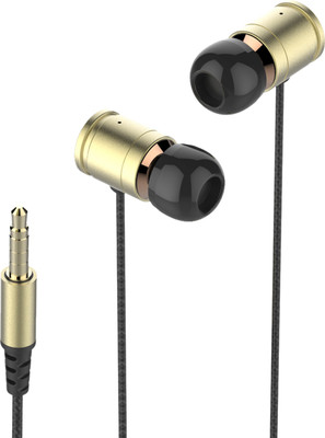 Kworld S25 Wired Headset with Mic(Black and Gold, In the Ear)