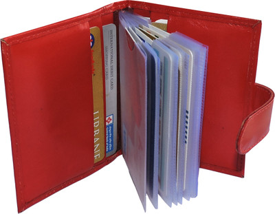 Wildmoda Men Red Genuine Leather Card Holder(20 Card Slots)