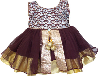 All About Pink Girls Midi/Knee Length Party Dress(Brown, Sleeveless