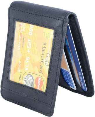 Holboro Men Black Genuine Leather Wallet(9 Card Slots)