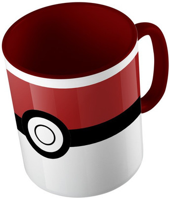 MiiCreations Printed Two Tone Maroon And White Pokemon Design Ceramic Mug(325 ml), Maroon;white