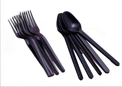 Funcart Disposable Black spoons and forks ( pack of 10)